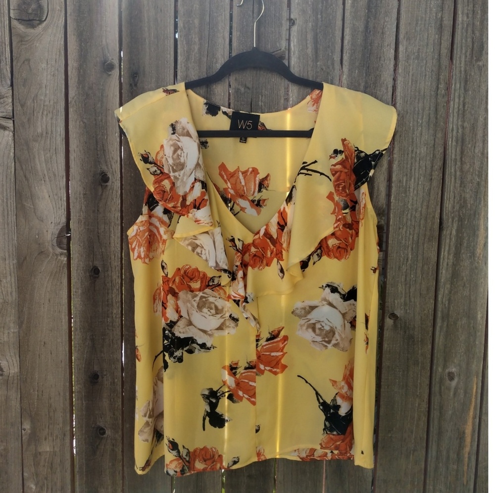 Anthropologie W5 Yellow Floral Sleeveless Top
